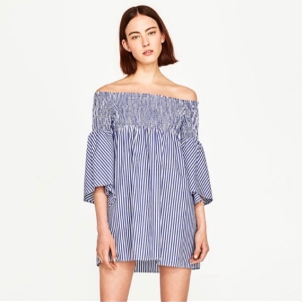 Zara Bell Sleeve Off the Shoulder Striped Mini Dress